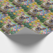 Franse Bulldog Spring Bloemen Schilderen Cadeaupapier (Hoek)