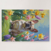 Franse Bulldog Spring Bloemen Schilderen Legpuzzel (Horizontaal)