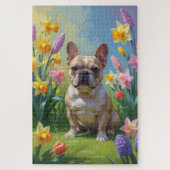 Franse Bulldog Spring Bloemen Schilderen Legpuzzel (Verticaal)