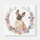 Franse Bulldog Spring Flowers Wreath Magneet (Voorkant)