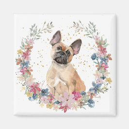 Franse Bulldog Spring Flowers Wreath Magneet