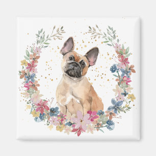 Franse Bulldog Spring Flowers Wreath Magneet