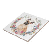 Franse Bulldog Spring Flowers Wreath Tegeltje (Zijkant)