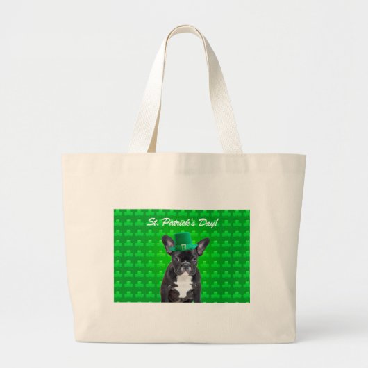 Franse Bulldog St Patrick's Day Grote Tote Bag (Voorkant)