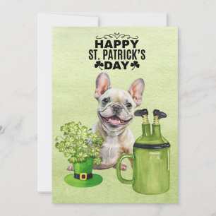 Franse Bulldog St. Patrick's Day Hoed en Bier Feestdagenkaart