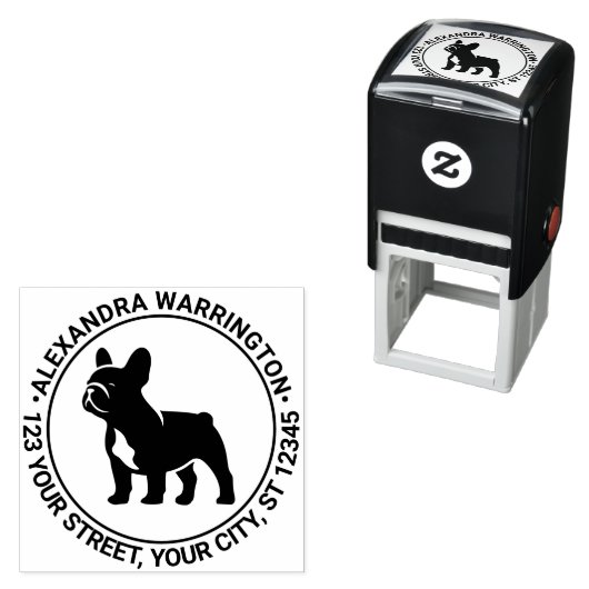 Franse Bulldog Standing Name Retouradres Zelfinktende Stempel (In situ)