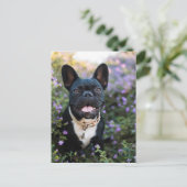 Franse Bulldog Stands in Flowers Briefkaart (Staand voorkant)