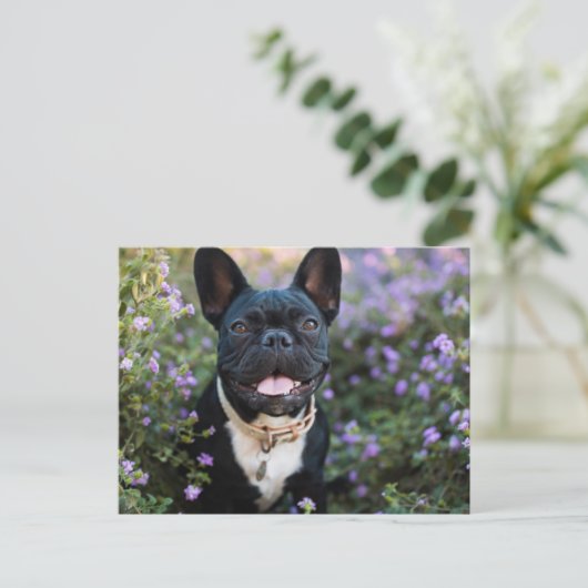 Franse Bulldog Stands in Flowers Briefkaart (Staand voorkant)
