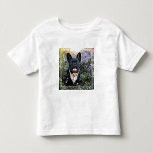 Franse Bulldog Stands in Flowers Kinder Shirts