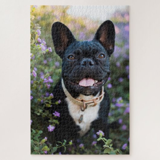 Franse Bulldog Stands in Flowers Legpuzzel (Verticaal)