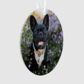 Franse Bulldog Stands in Flowers Ornament (voorkant)
