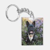 Franse Bulldog Stands in Flowers Sleutelhanger (Voorkant Links)