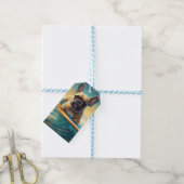 Franse Bulldog Strand Surfen Schilderij Cadeaulabel (Met Touw)