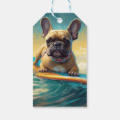 Franse Bulldog Strand Surfen Schilderij Cadeaulabel (Achterkant)