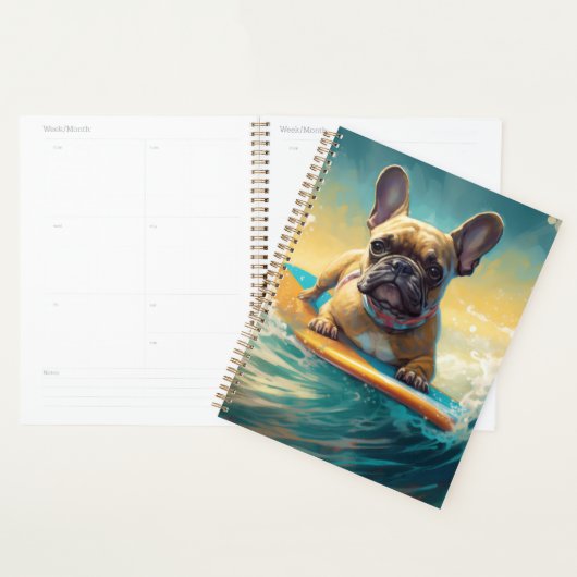 Franse Bulldog Strand Surfen Schilderij Planner (Display)