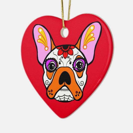 Franse Bulldog Sugar Skull Keramisch Ornament (Links)