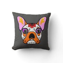 Franse Bulldog Sugar Skull Pillow