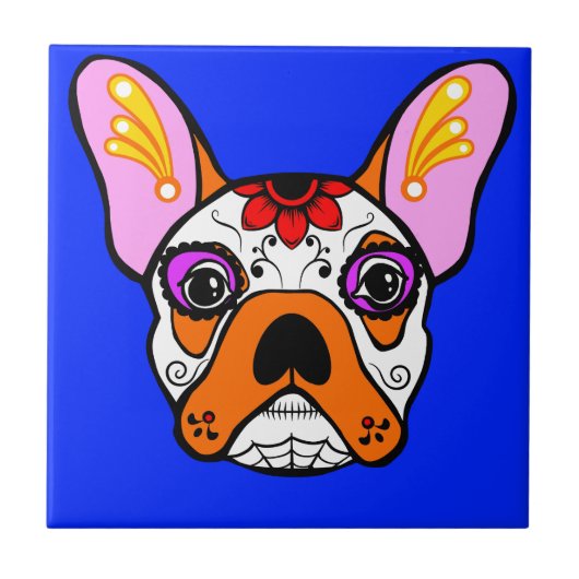 Franse Bulldog Sugar Skull Tegeltje (Voorkant)