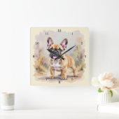 Franse Bulldog Tan Fawn-kleurige Schattigee French Vierkante Klok (Huis)