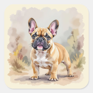 Franse Bulldog Tan Vaal-Kleurige Schattige Franse  Vierkante Sticker