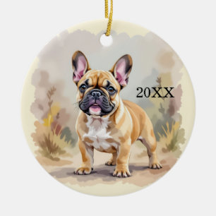 Franse Bulldog Tan Vaalgekleurde Schattige Franse  Keramisch Ornament
