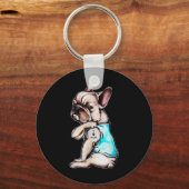 Franse Bulldog Tattoo I Love Mom Moederdag L Sleutelhanger (Voorkant)