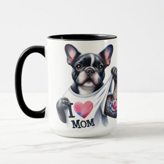 Franse Bulldog Tattoo I 💗 Mom Koffie Mok Cup (Links)