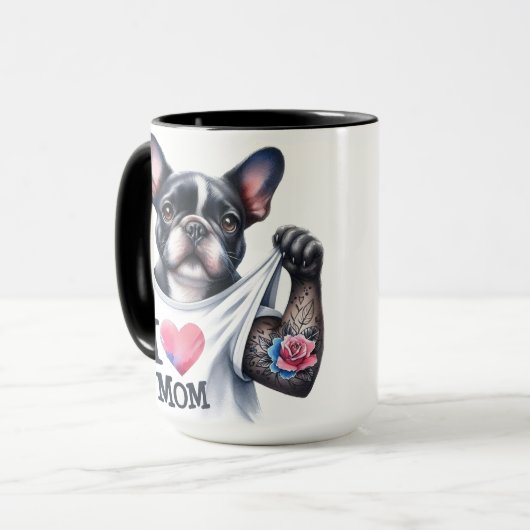 Franse Bulldog Tattoo I 💗 Mom Koffie Mok Cup (Voorkant links)