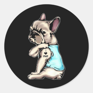 Franse Bulldog Tattoos waar ik van hou, pap die gi Ronde Sticker