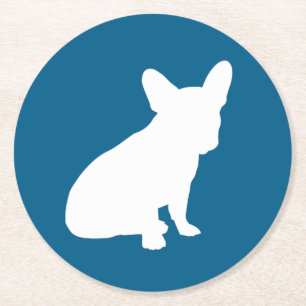 Franse Bulldog Thema Feest - Baby Shower Blauw Ronde Kartonnen Onderzetter