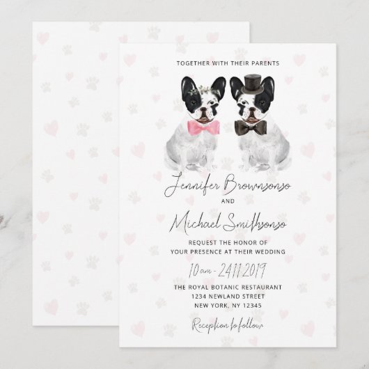 Franse Bulldog thema poot hart hond bruiloft Kaart (Voorkant / Achterkant)