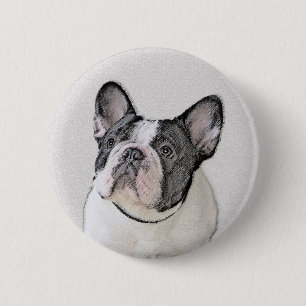 Franse Bulldog (Tigervlekken) Schilderij - Hond Ku Ronde Button 5,7 Cm