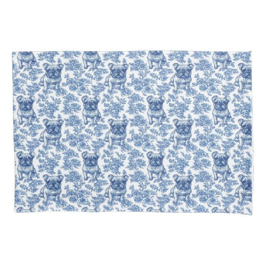 Franse Bulldog Toile Blauw Kussensloop (Voorkant)