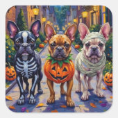 Franse Bulldog Trick-or-Treating Halloween kostuum Vierkante Sticker (Voorkant)