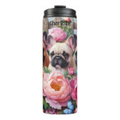 Franse Bulldog Trio: Bloemen, Vlindercharme Thermosbeker (Voorkant)