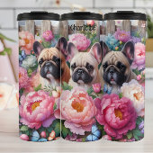 Franse Bulldog Trio: Bloemen, Vlindercharme Thermosbeker