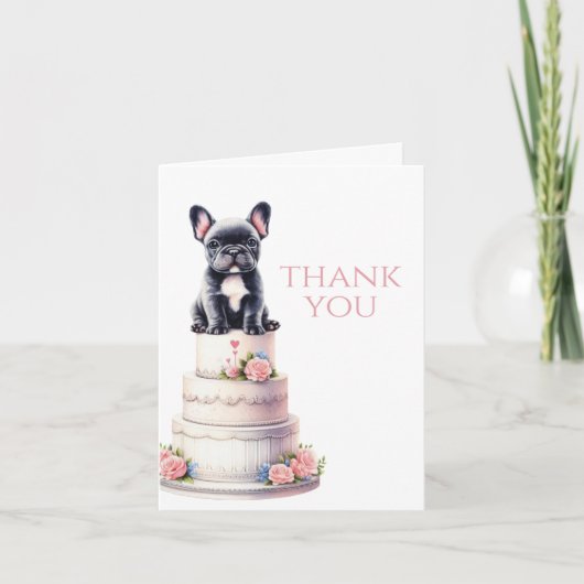 Franse Bulldog Trouwtaart Bedankkaart (Voorkant)