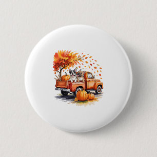 Franse Bulldog Truck Pompoen Herfst Bladeren Th Ronde Button 5,7 Cm