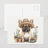 Franse Bulldog Tuinieren Bloempotten Briefkaart (Voorkant / Achterkant)