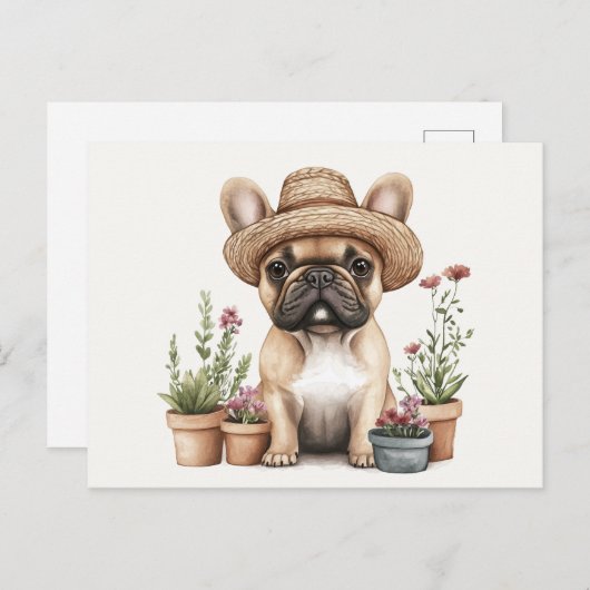 Franse Bulldog Tuinieren Bloempotten Briefkaart (Voorkant / Achterkant)