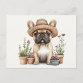 Franse Bulldog Tuinieren Bloempotten Briefkaart (Voorkant)