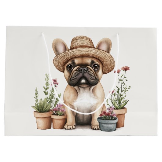 Franse Bulldog Tuinieren Bloempotten Groot Cadeauzakje (Achterkant)