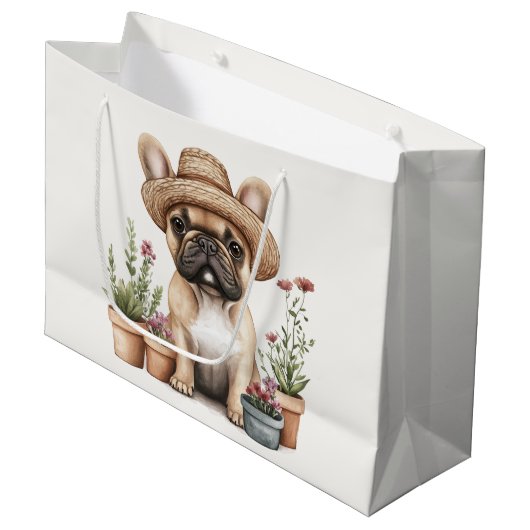 Franse Bulldog Tuinieren Bloempotten Groot Cadeauzakje (Voorkant Gekanteld)