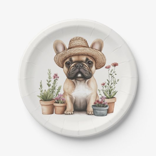 Franse Bulldog Tuinieren Bloempotten Papieren Bordje (Voorkant)