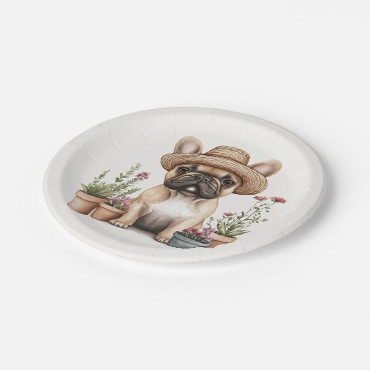 Franse Bulldog Tuinieren Bloempotten Papieren Bordje (Gekanteld)