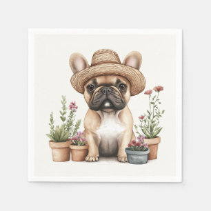 Franse Bulldog Tuinieren Bloempotten Servet