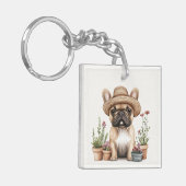 Franse Bulldog Tuinieren Bloempotten Sleutelhanger (Voorkant Links)