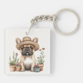 Franse Bulldog Tuinieren Bloempotten Sleutelhanger (Achterkant)