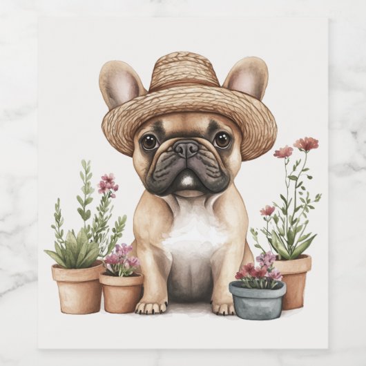 Franse Bulldog Tuinieren Bloempotten Wijn Etiket (Enkel label)