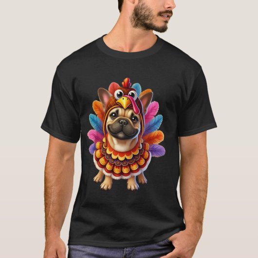 Franse Bulldog Turkije Funny Thanksgiving Animal D T-shirt (Voorkant)